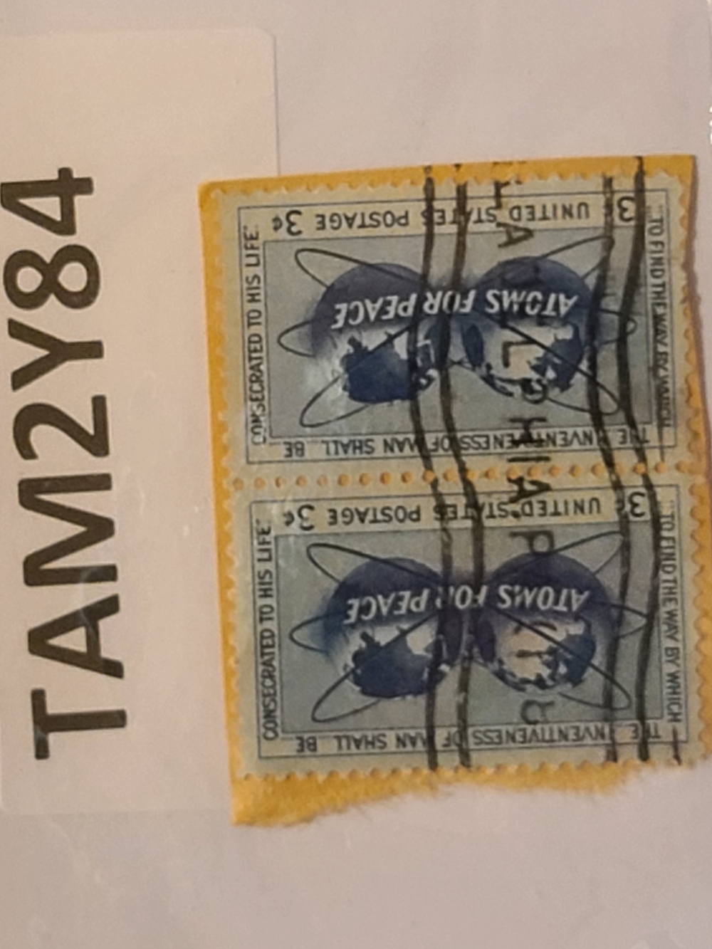 Atoms for Peace 3¢ Postage Stamp Block, Blue & Yellow